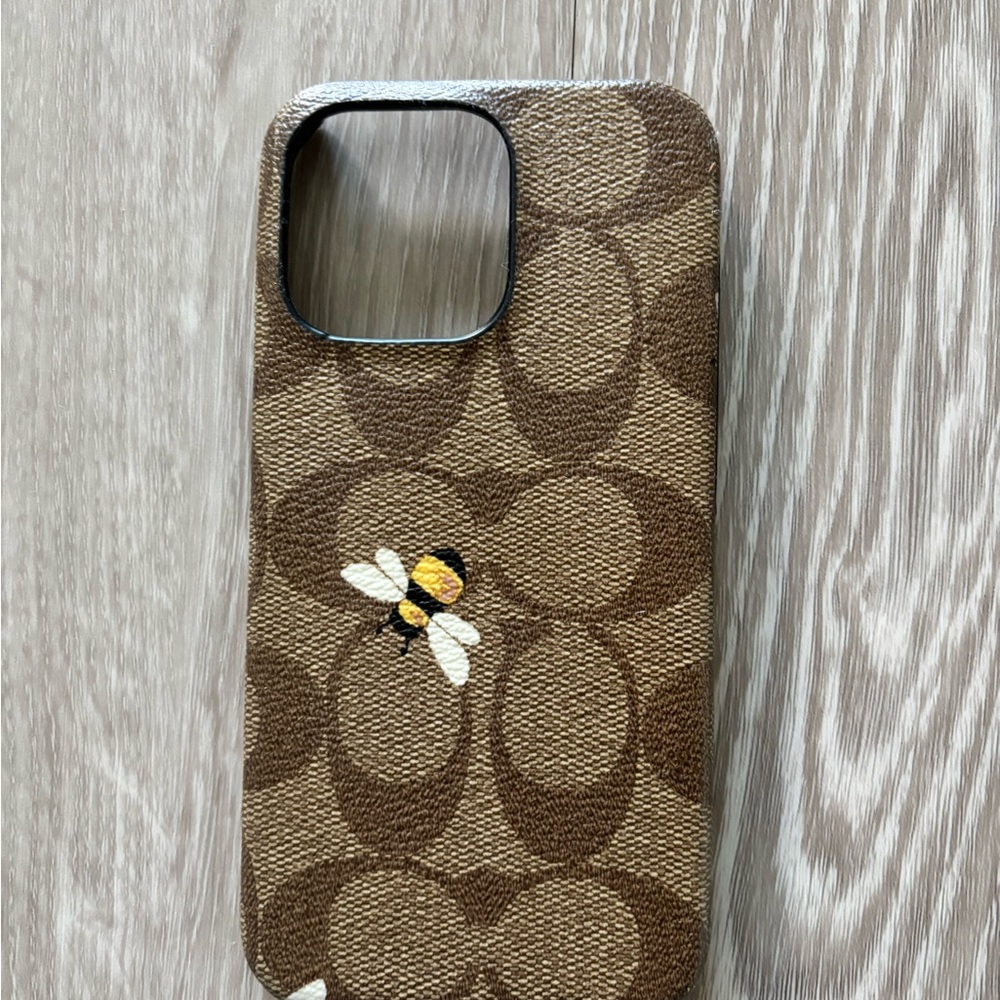 Designer Brown Coach Phone Case with Bee Embroidery iphone 15